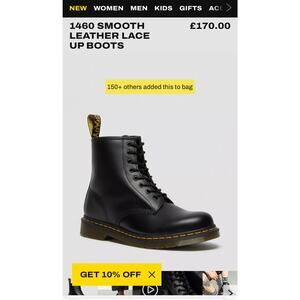 New Black 1460 SMOOTH LEATHER LACE UP BOOTS, Men’s Size 10